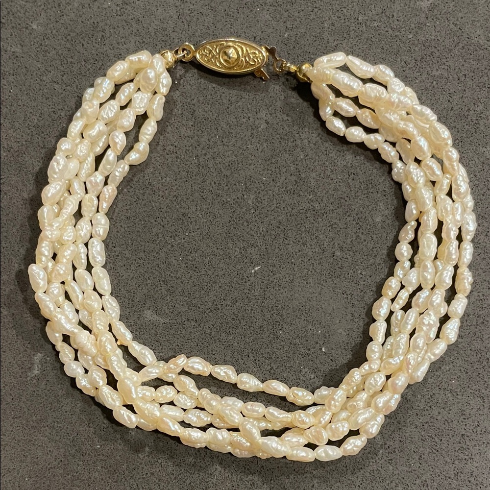 Six Strand Rice Pearl Fish Hook Clasp Bracelet - Picture 5 of 12
